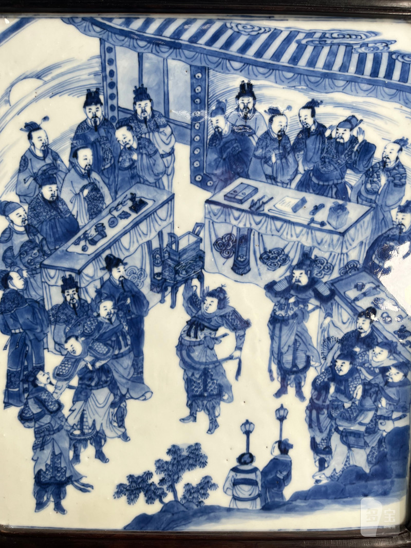 清康熙  青花“临潼斗宝”人物故事图插屏 - 图10